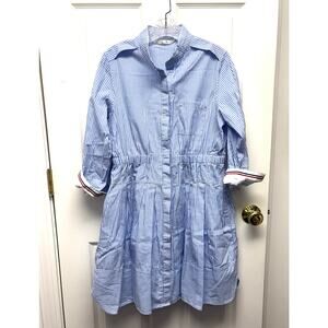 Mila Collection Shirt Dress Cotton Blue Stripes Lined Preppy Women’s Size L
